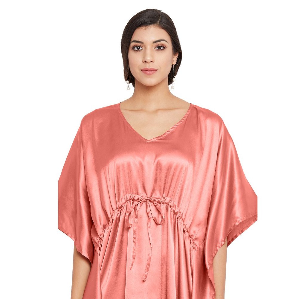 Riara Fashion Full Length Dress with Drawstring for Womens Satin Kaftan NIghty - Picture 4 of 6